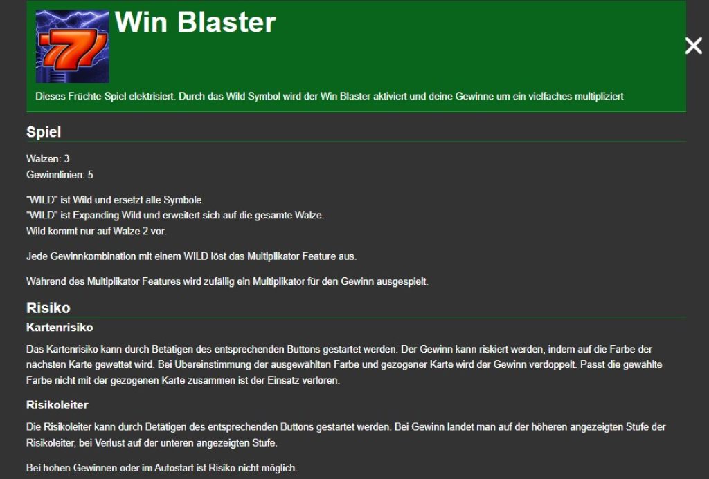 Win Blaster Risiko